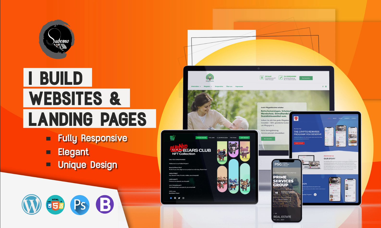 create landing page, wordpress website development, and responsive web design