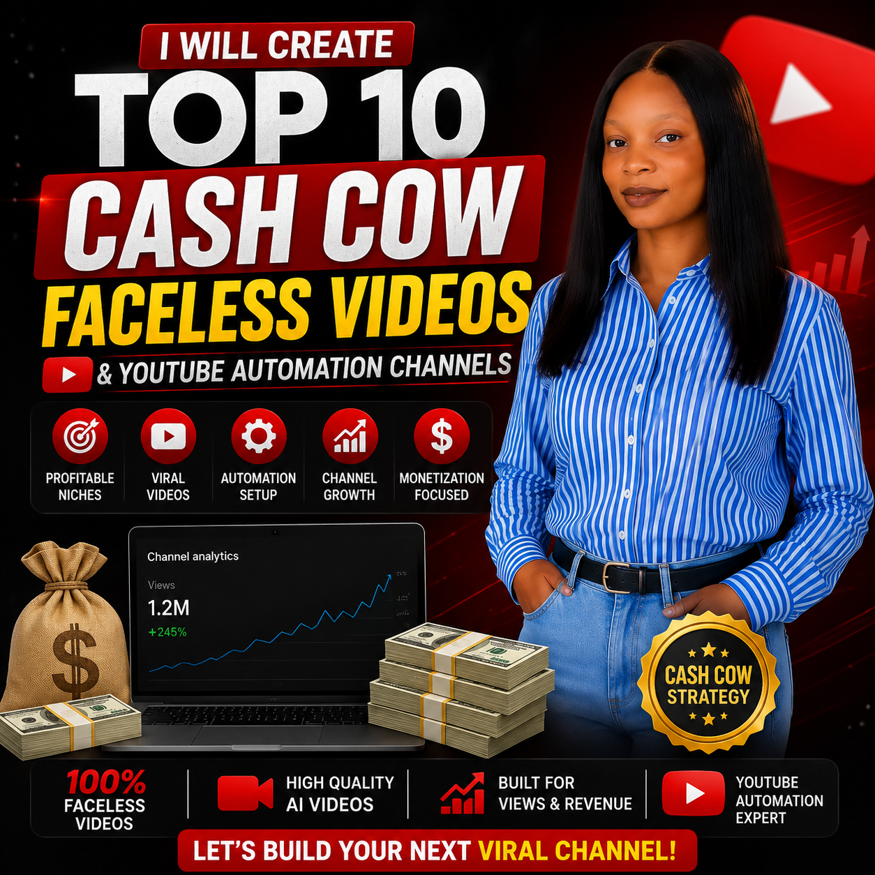 I will create top 10 cash cow faceless videos and youtube automation