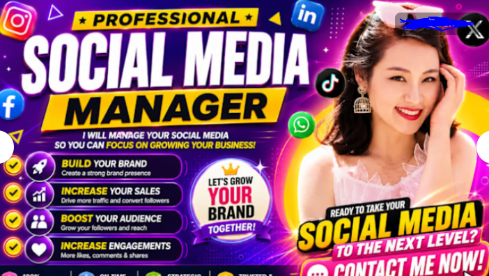I will be your social media marketing manager and content creator
