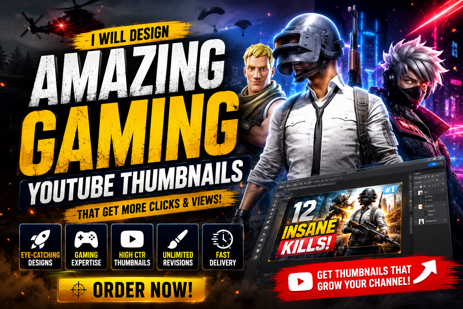 I will design amazing gaming youtube thumbnail