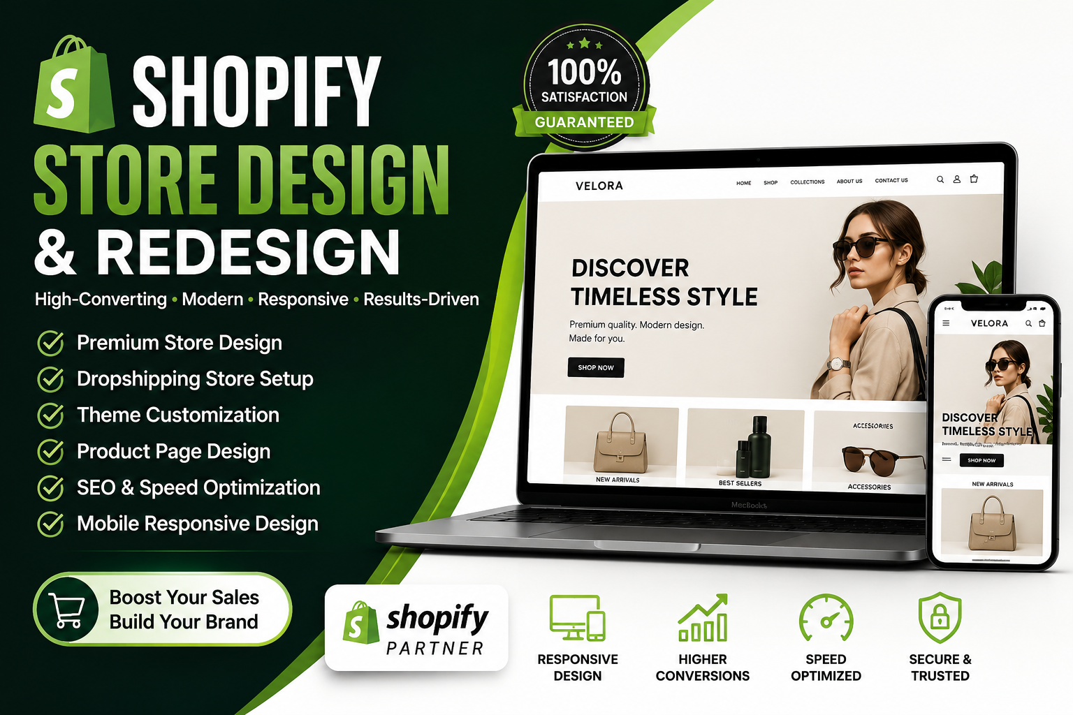 I will design a high-converting Shopify store, redesign your Shopify website, and build a dropshipping store