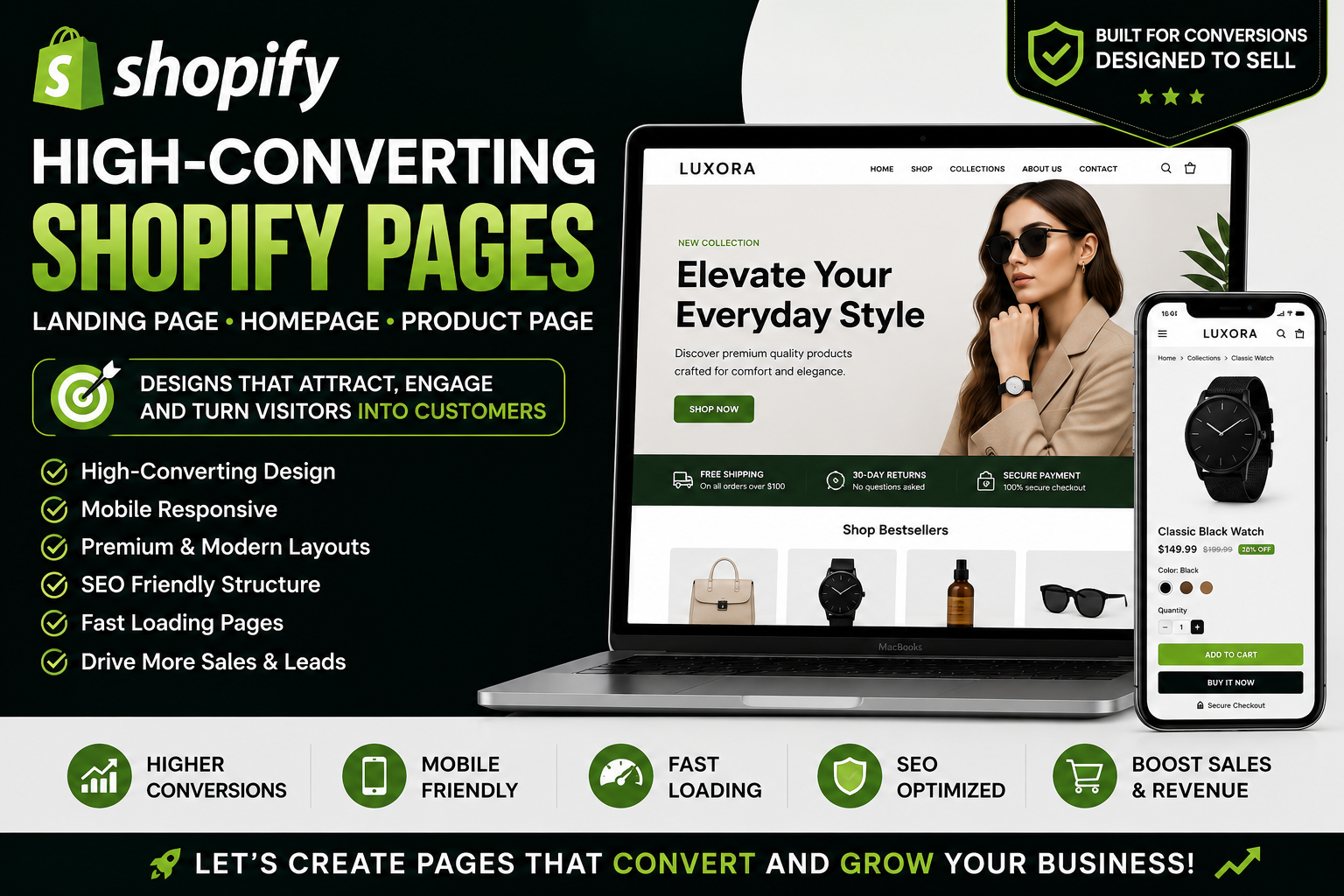 I will design a high-converting Shopify landing page, product page, and homepage for more sales